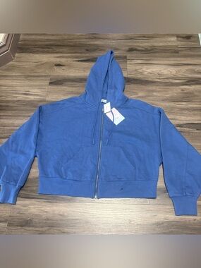 Navy Zip-Up Hoodie with Drawstring